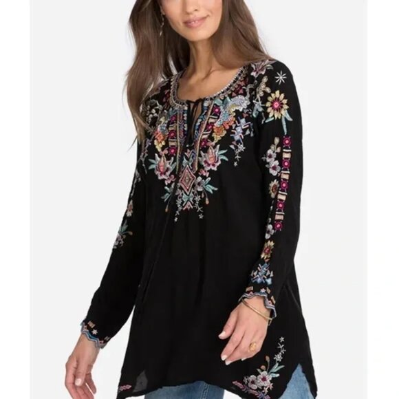 Johnny Was Sunflower Blouse Embroidered Black XXS - Picture 1 of 4